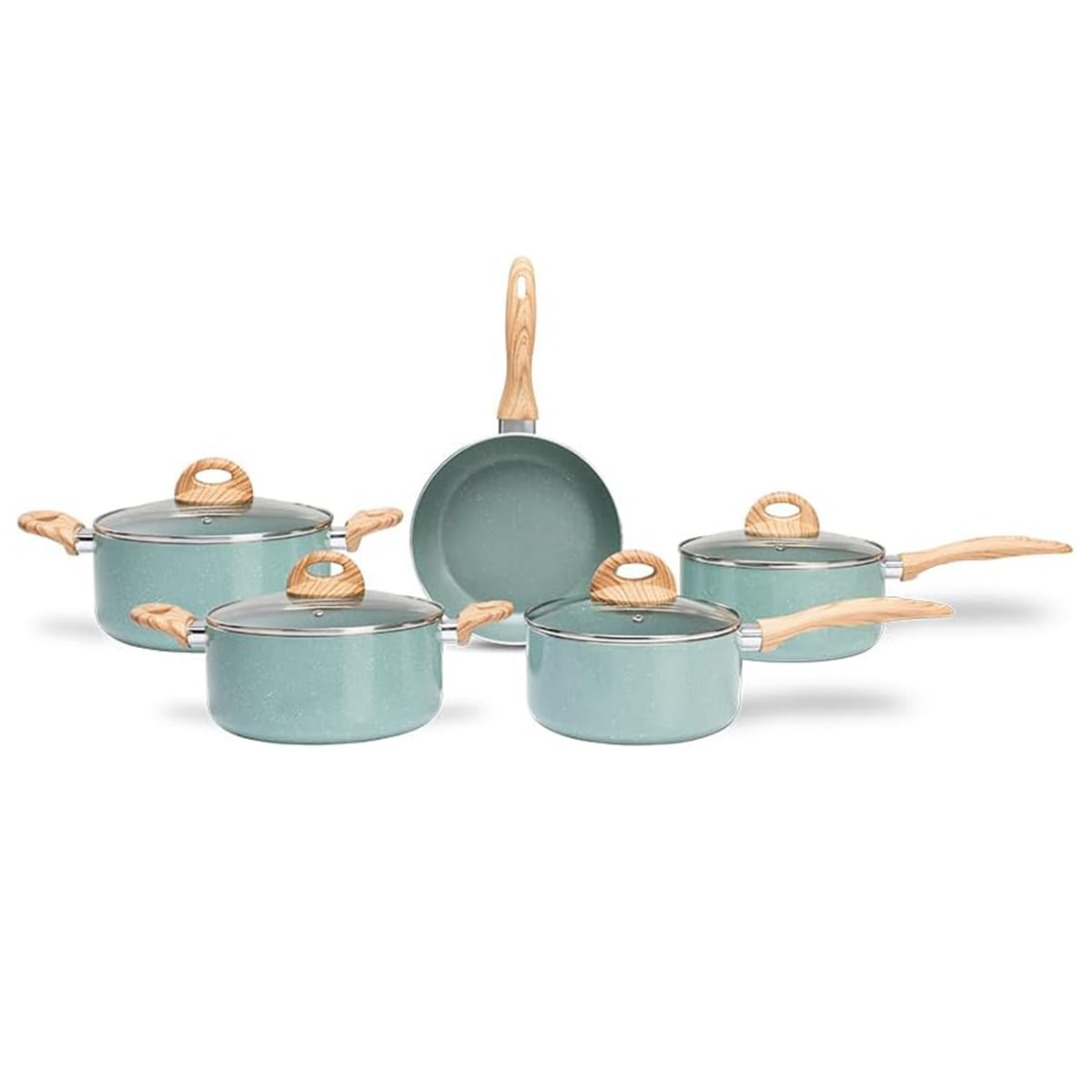 Jogo de Panelas 5 Peças Brinox Ceramic Life Botanika - Verde