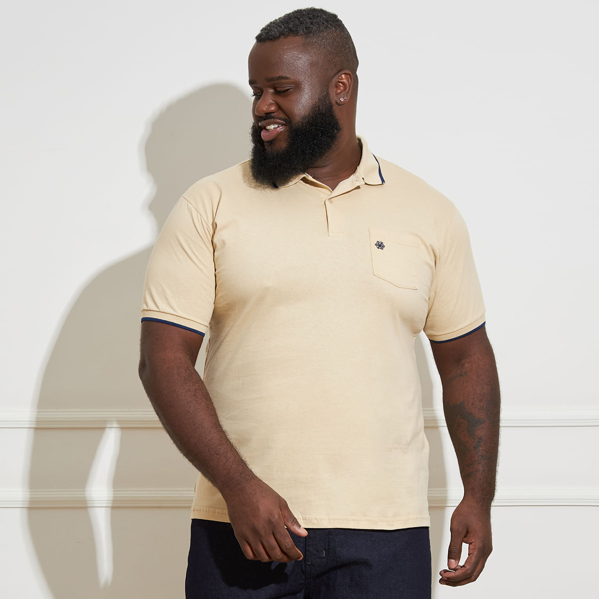 Camisa-Polo-Masculina-Plus-Size-Bege