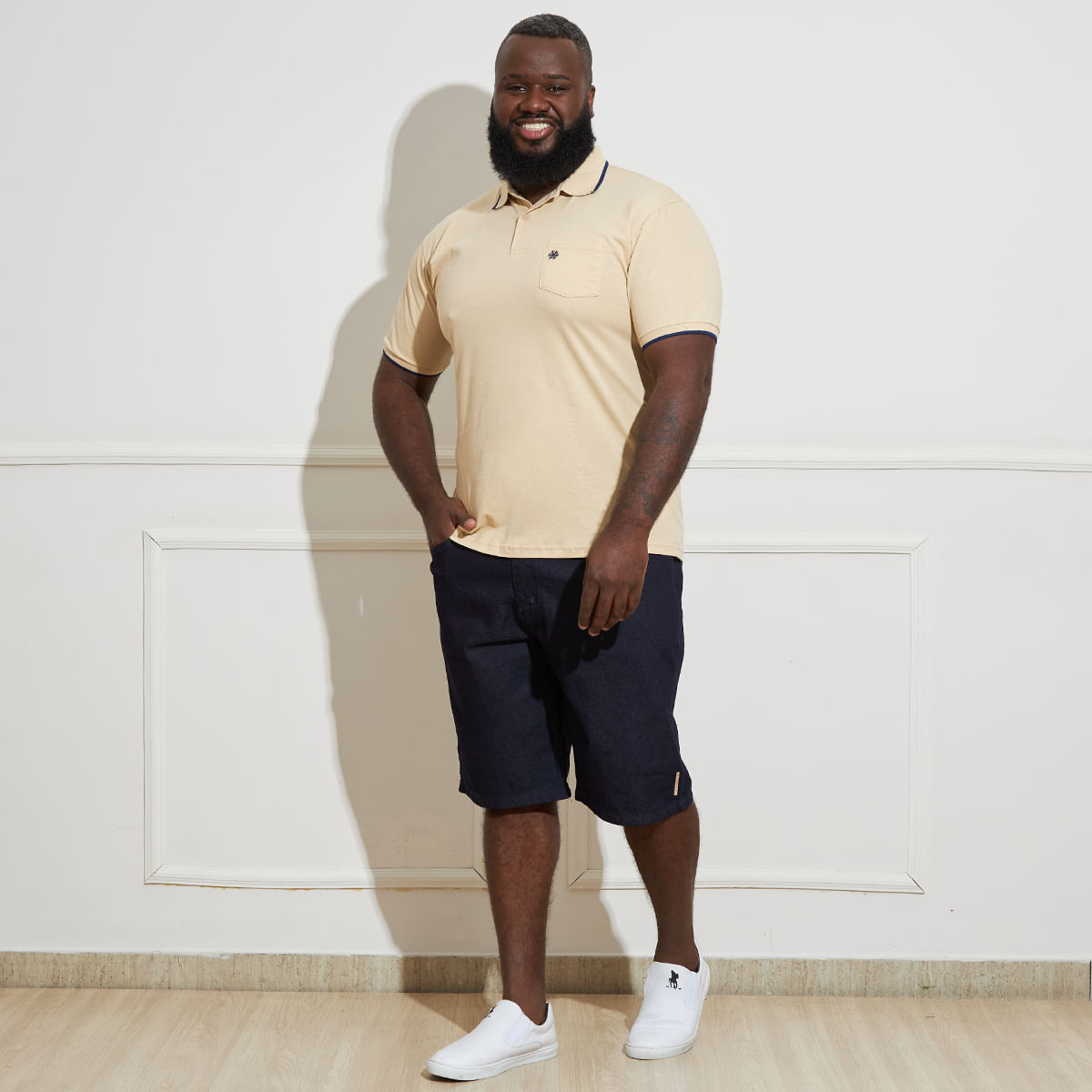 Camisa-Polo-Masculina-Plus-Size-Bege