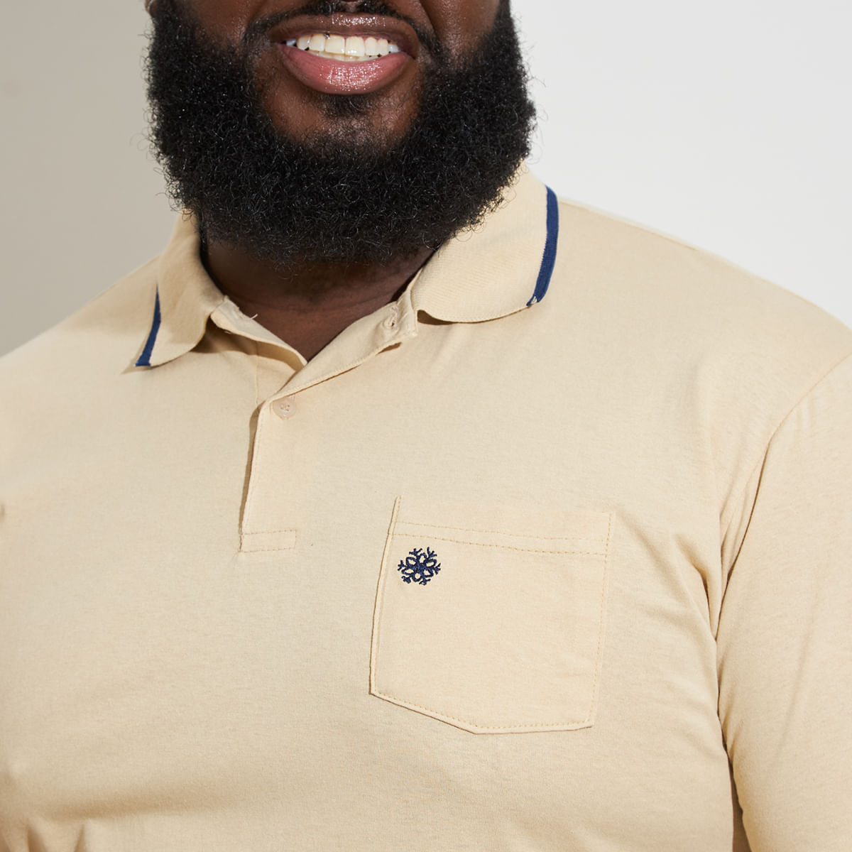 Camisa-Polo-Masculina-Plus-Size-Bege