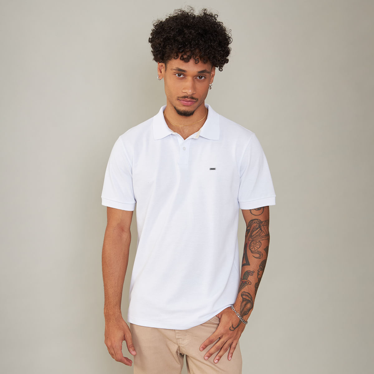 Camisa Polo Masculina Piquet Branca | Montreal Moda e Casa