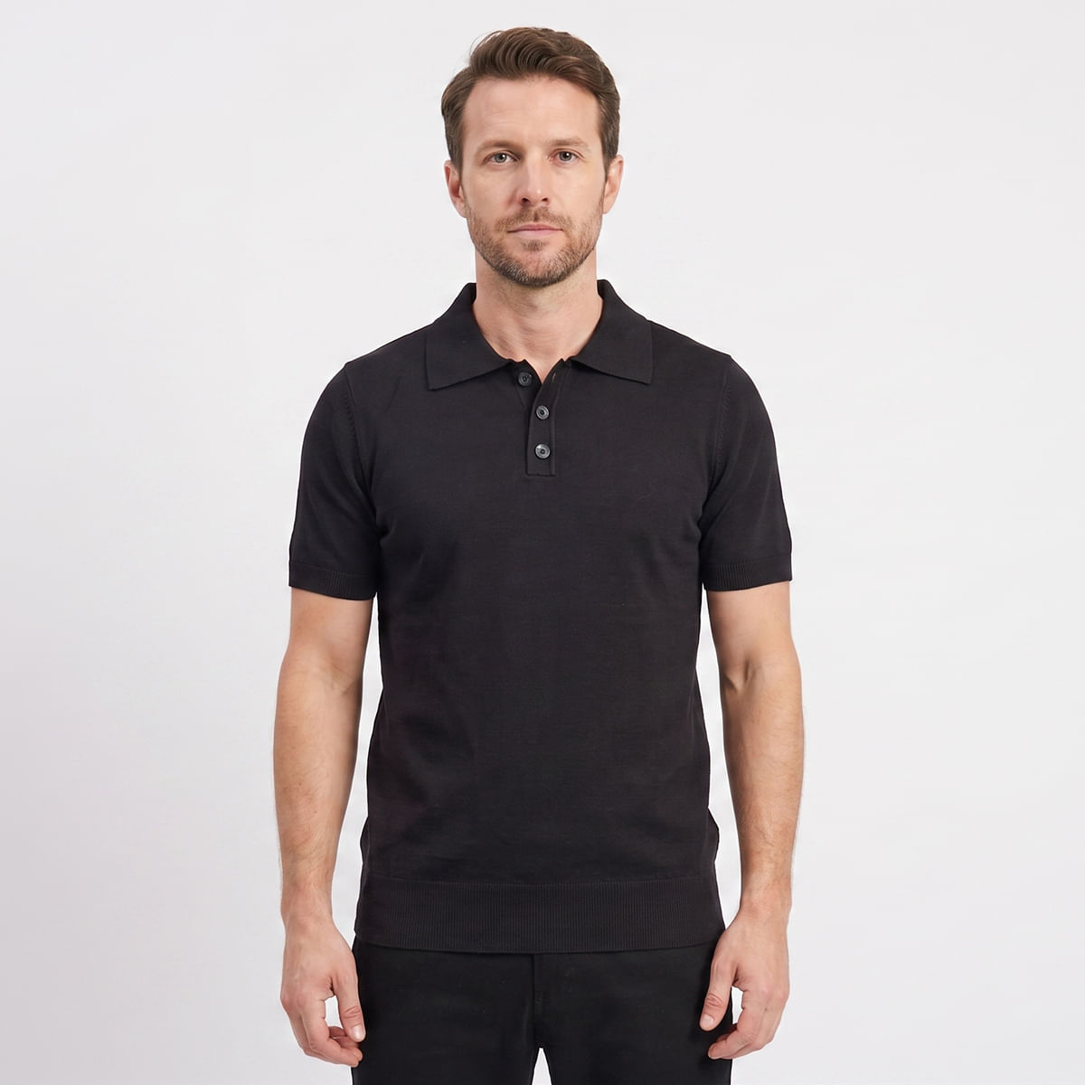 Camisa Polo Tricot Masculina Preta | Montreal Moda e Casa